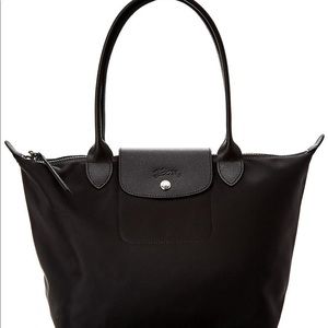 Longchamp Le Pliage Small long handle black monochrome France authentic!